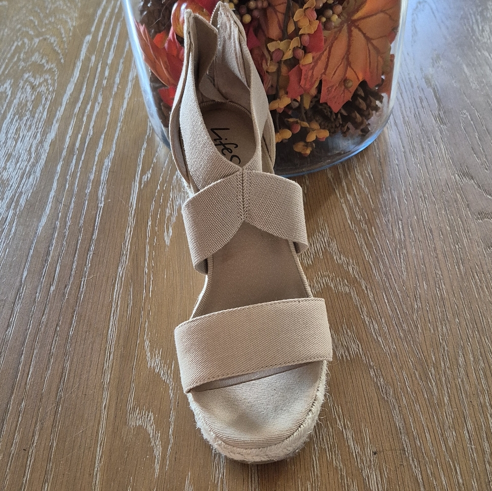 Tan Strappy Wedge Sandals